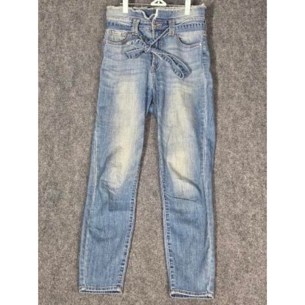 Guess Womens High Rise Paperbag Skinny Jeans Blue Medium Wash Sz 29 Denim Hippie
